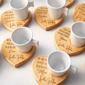 Pires de Madeira Personalizado + Xícara | Design Coração